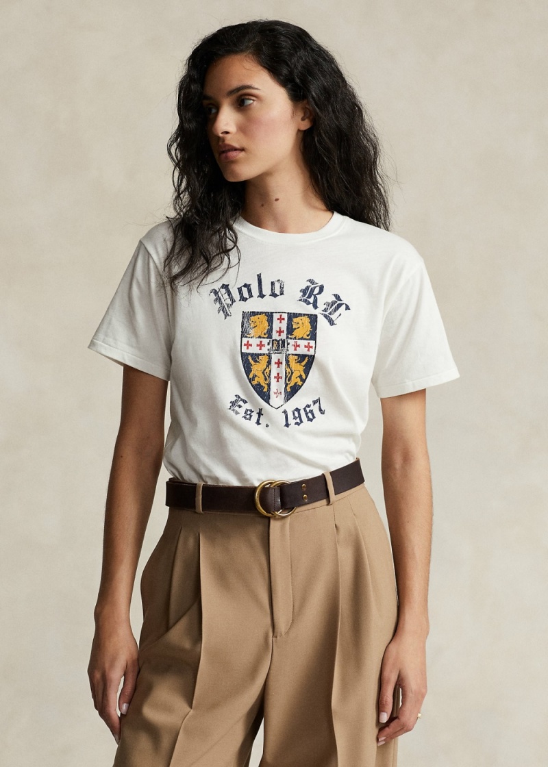 Camiseta Logo-Crest Estampados Jersey Mujer Negros | CHUX62143 - vista 1