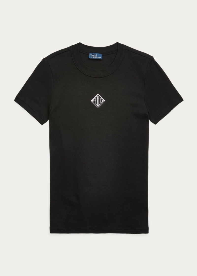 Camiseta Logo-Embroidered Jersey Mujer Negros | IQUS56872 - vista 2