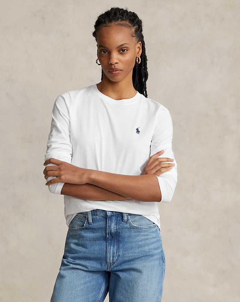 Camiseta Ralph Lauren Long-Sleeve Jersey Crewneck Mujer Blancos | MSJHYZU-78 - vista 1