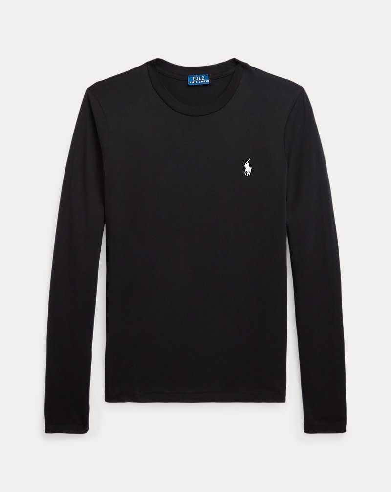 Camiseta Ralph Lauren Long-Sleeve Jersey Crewneck Mujer Negros | NFKZJBL-58 - vista 2