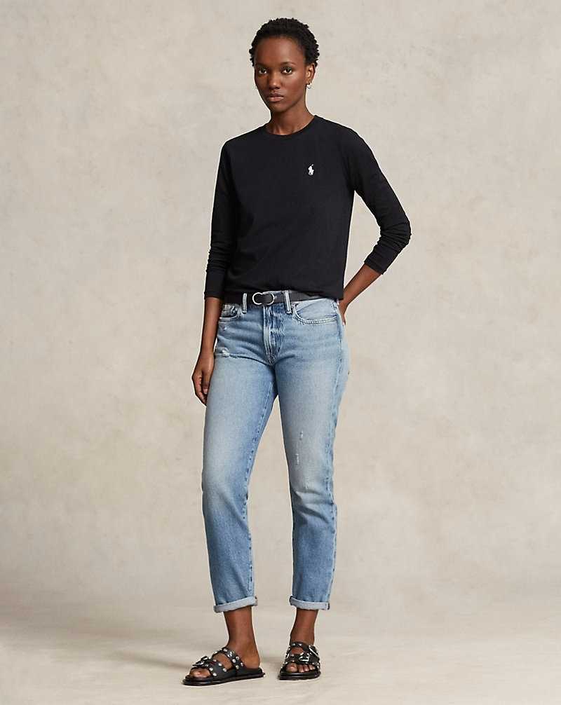 Camiseta Ralph Lauren Long-Sleeve Jersey Crewneck Mujer Negros | NFKZJBL-58 - vista 3