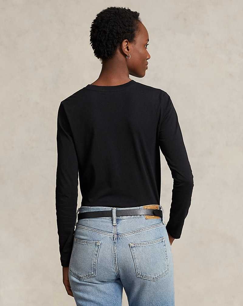 Camiseta Ralph Lauren Long-Sleeve Jersey Crewneck Mujer Negros | NFKZJBL-58 - vista 4