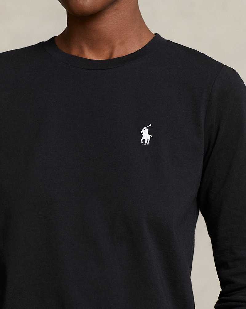 Camiseta Ralph Lauren Long-Sleeve Jersey Crewneck Mujer Negros | NFKZJBL-58 - vista 5