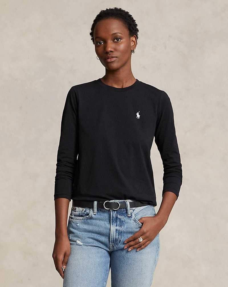 Camiseta Ralph Lauren Long-Sleeve Jersey Crewneck Mujer Negros | NFKZJBL-58 - vista 1