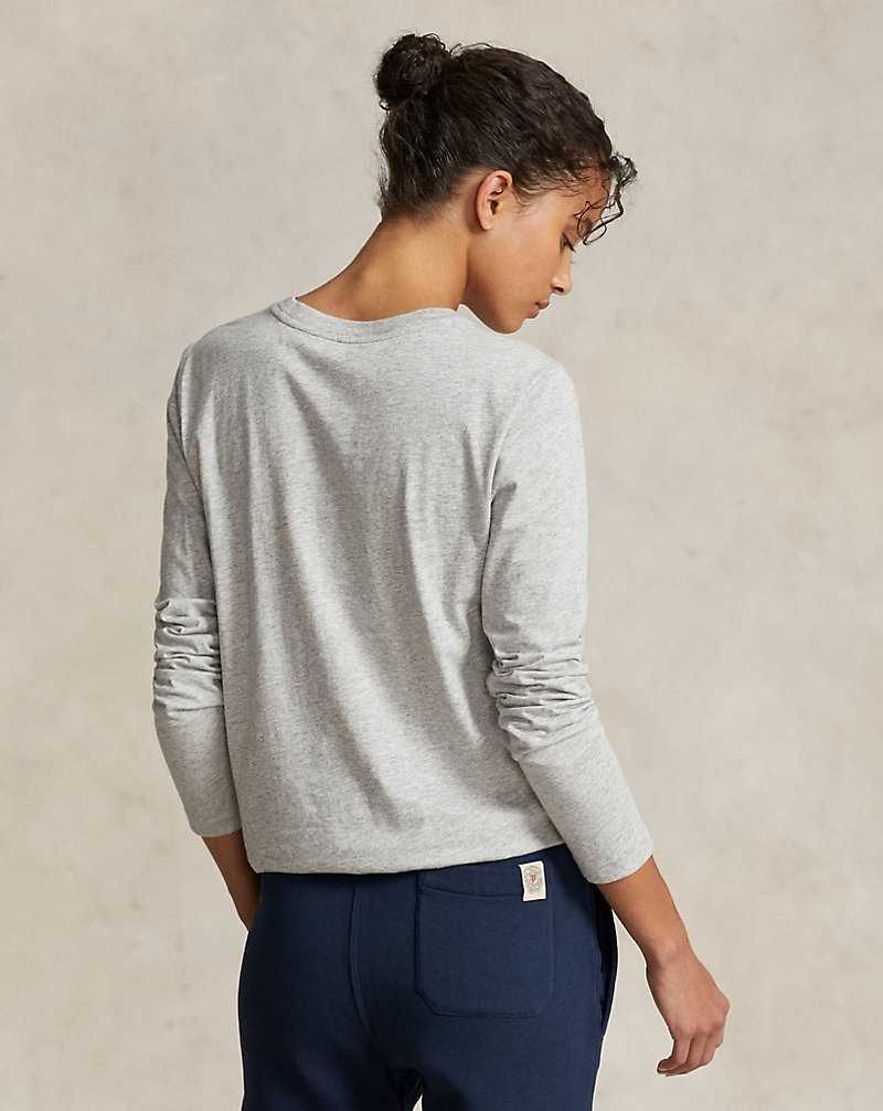 Camiseta Ralph Lauren Long-Sleeve Jersey Crewneck Mujer Cobblestone Heather | CJKMSIQ-51 - vista 4