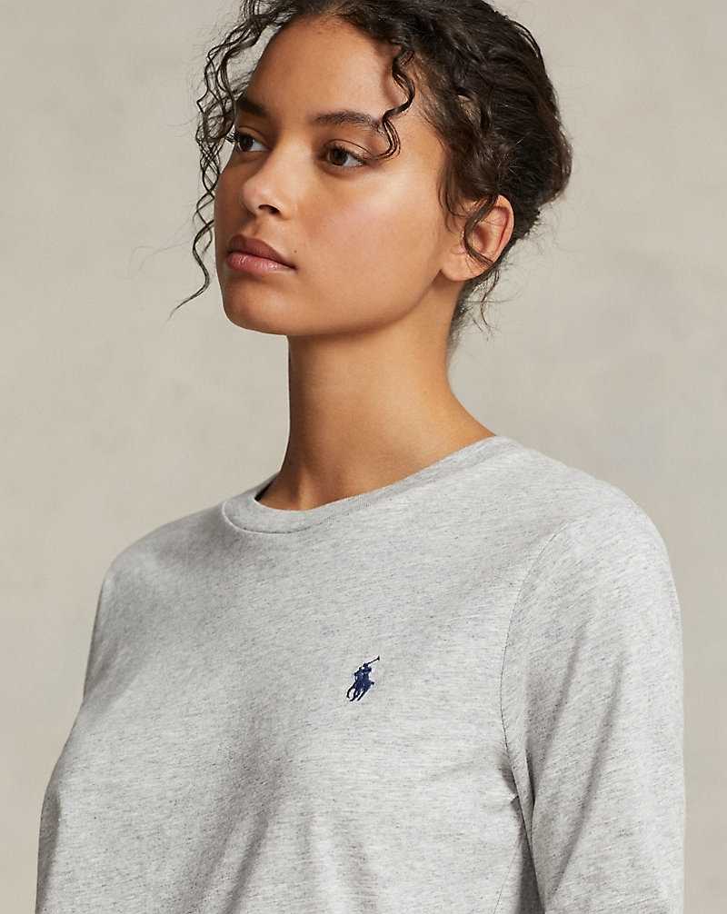 Camiseta Ralph Lauren Long-Sleeve Jersey Crewneck Mujer Cobblestone Heather | CJKMSIQ-51 - vista 5