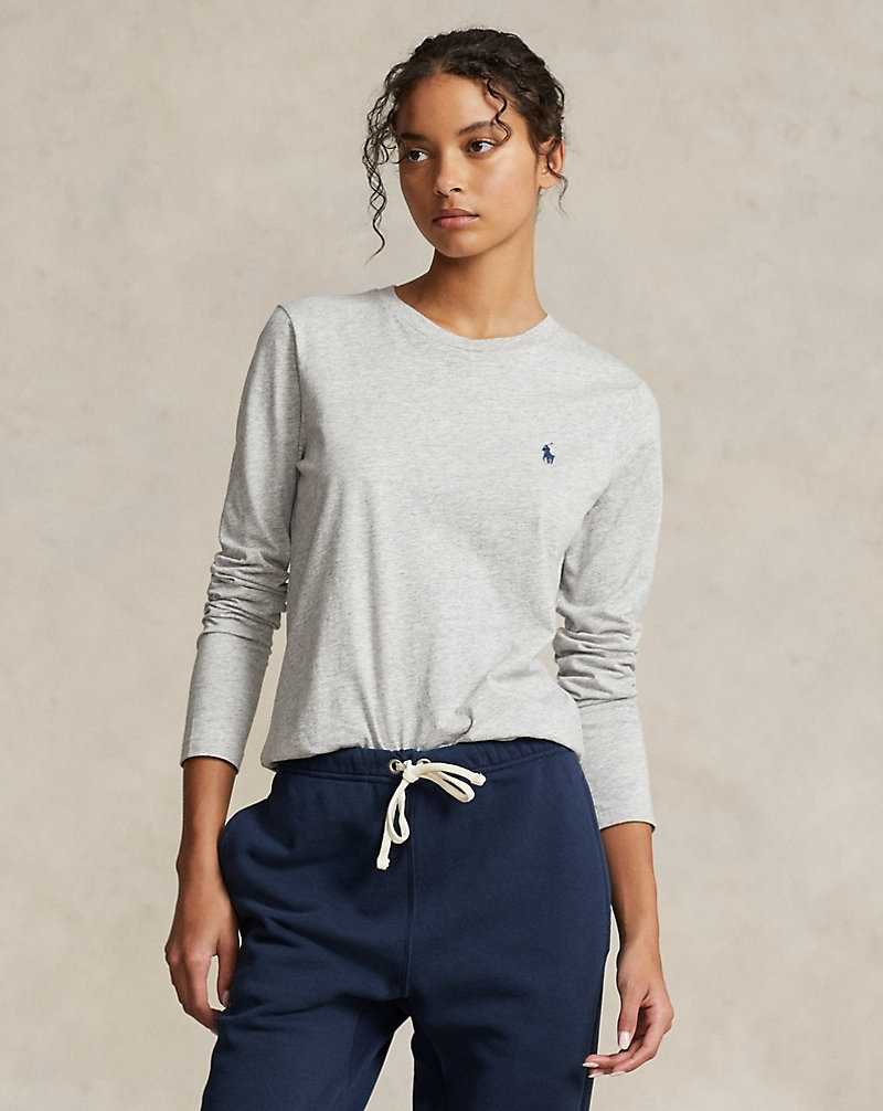 Camiseta Ralph Lauren Long-Sleeve Jersey Crewneck Mujer Cobblestone Heather | CJKMSIQ-51 - vista 1