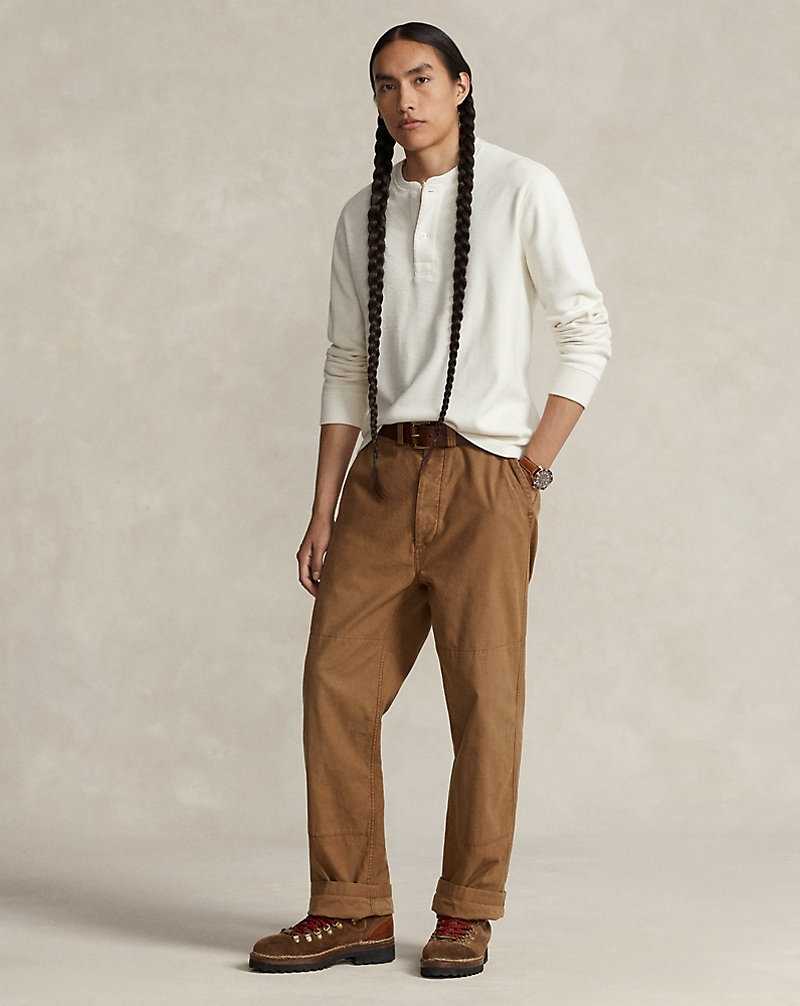 Camiseta Ralph Lauren Moleskin Henley Hombre Creme | PMKYVJO-17 - vista 3