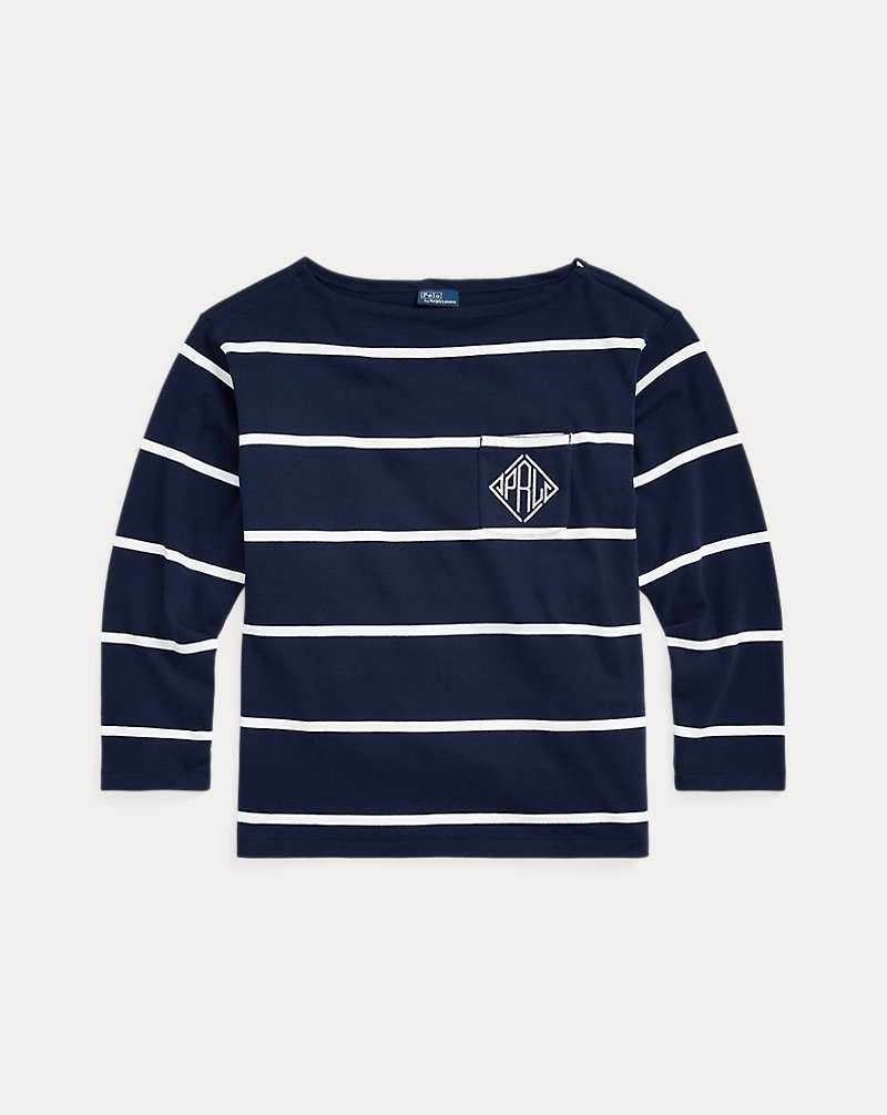 Camiseta Ralph Lauren Monogram Logo Striped Jersey Mujer Cruise Navy/Deckwash Whit | BZTAMKL-98 - vista 2