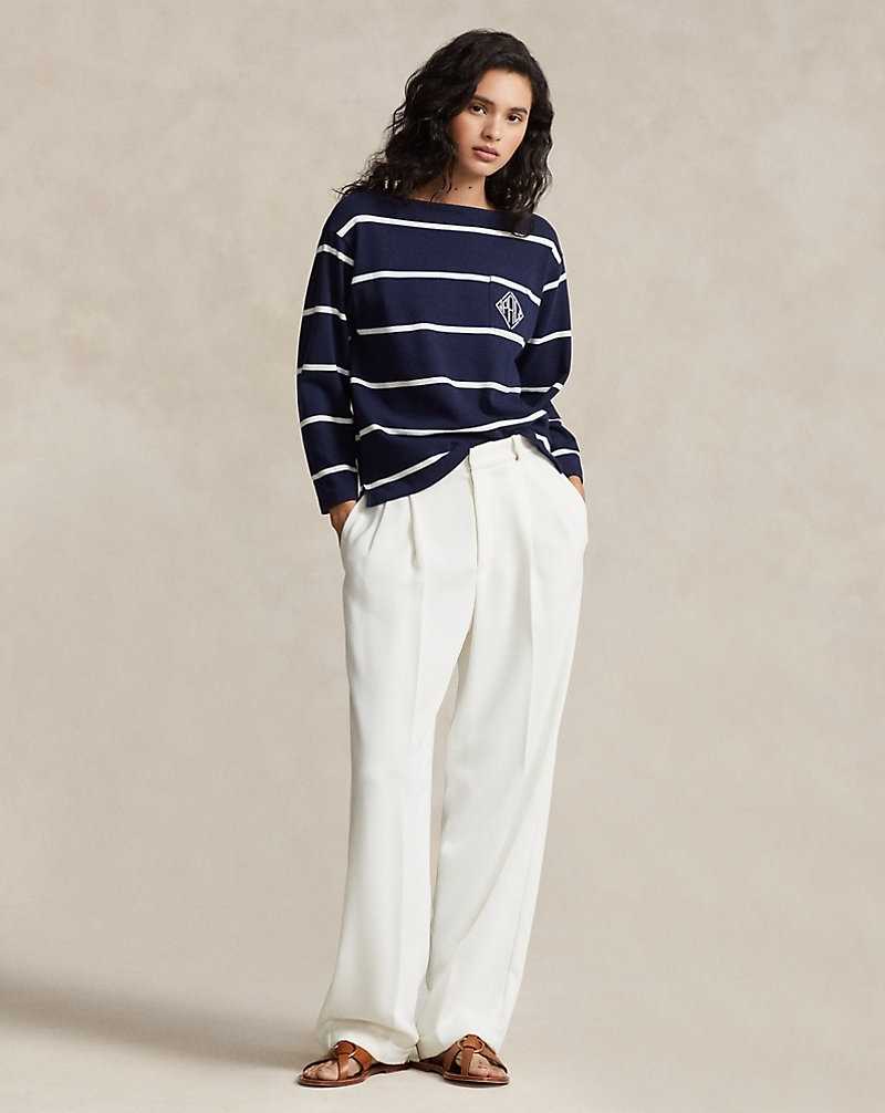 Camiseta Ralph Lauren Monogram Logo Striped Jersey Mujer Cruise Navy/Deckwash Whit | BZTAMKL-98 - vista 3