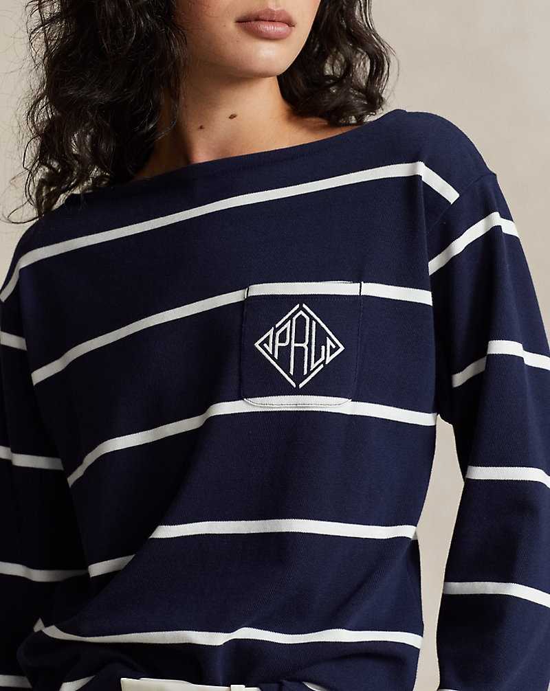 Camiseta Ralph Lauren Monogram Logo Striped Jersey Mujer Cruise Navy/Deckwash Whit | BZTAMKL-98 - vista 5