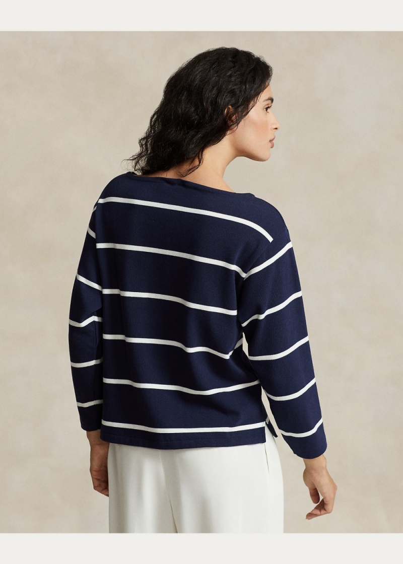 Camiseta Monogram-Logo A Rayas Jersey Mujer Azul Marino | WJXO38207 - vista 2