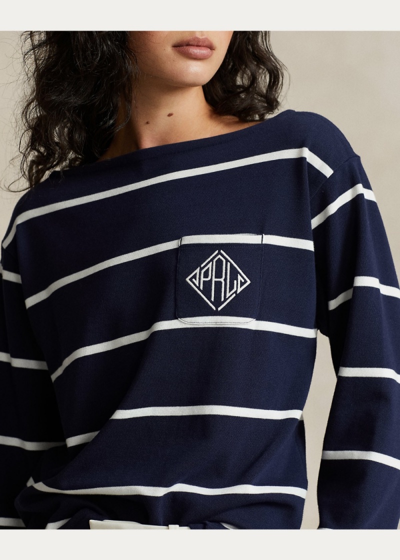 Camiseta Monogram-Logo A Rayas Jersey Mujer Azul Marino | WJXO38207 - vista 3