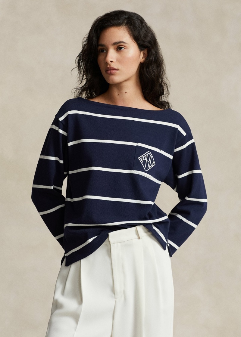 Camiseta Monogram-Logo A Rayas Jersey Mujer Azul Marino | WJXO38207 - vista 1
