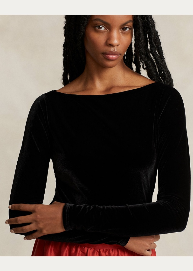 Camiseta PRL x Naiomi Glasses Velvet Boatneck Top Mujer Negros | PAHL17682 - vista 2
