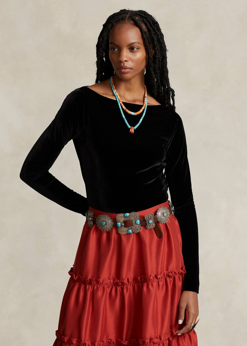 Camiseta PRL x Naiomi Glasses Velvet Boatneck Top Mujer Negros | PAHL17682 - vista 1