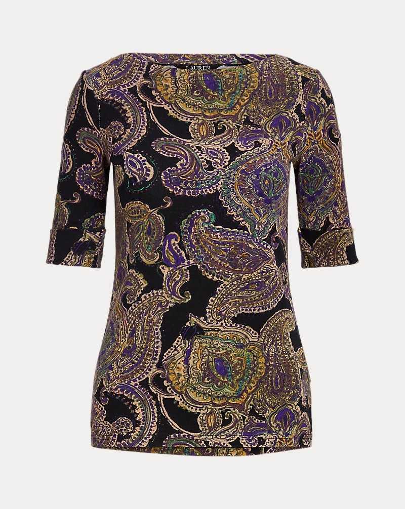 Camiseta Ralph Lauren Paisley Stretch Cotton Boatneck Mujer Black/Yellow/Multi | XBSWIAZ-28 - vista 2