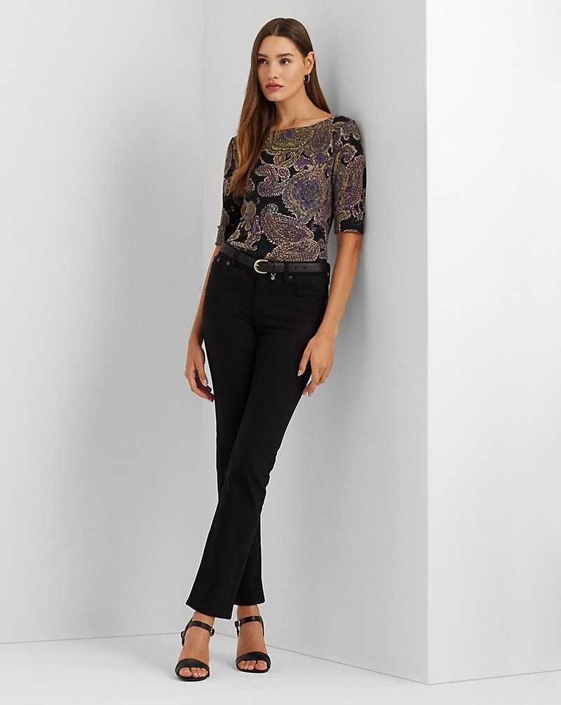 Camiseta Ralph Lauren Paisley Stretch Cotton Boatneck Mujer Black/Yellow/Multi | XBSWIAZ-28 - vista 3