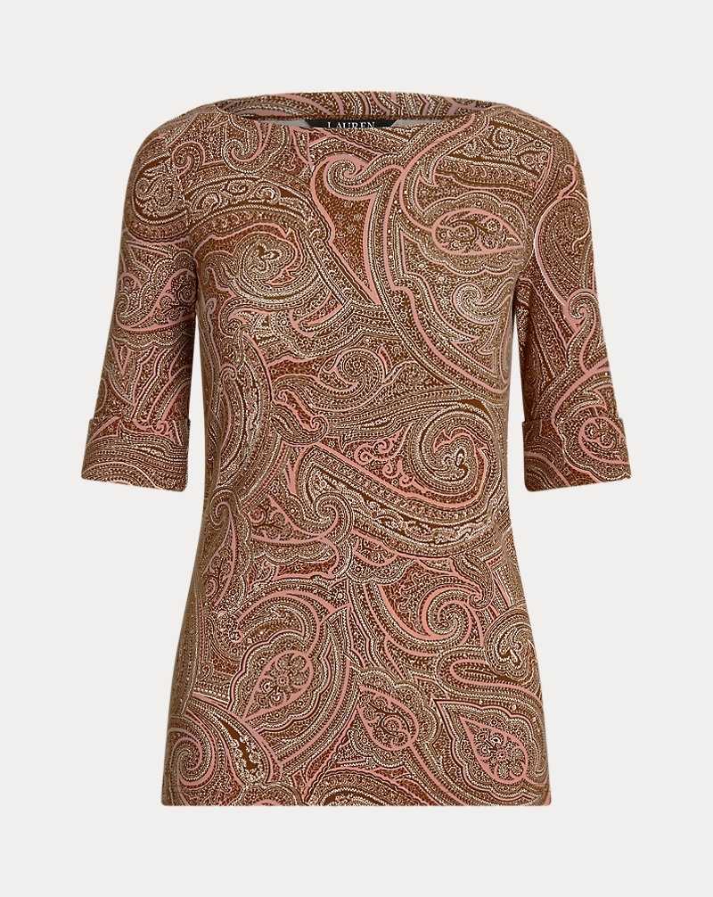 Camiseta Ralph Lauren Paisley Stretch Cotton Boatneck Mujer Tan/Cream/Pink | WAUFYOX-20 - vista 2