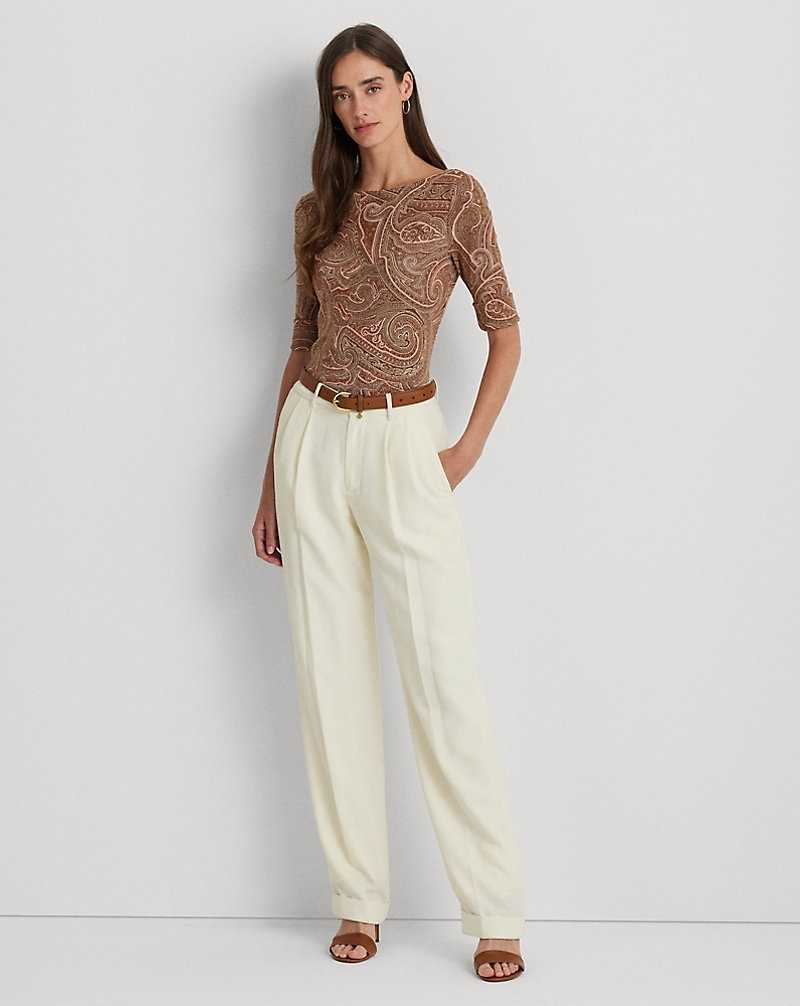 Camiseta Ralph Lauren Paisley Stretch Cotton Boatneck Mujer Tan/Cream/Pink | WAUFYOX-20 - vista 3