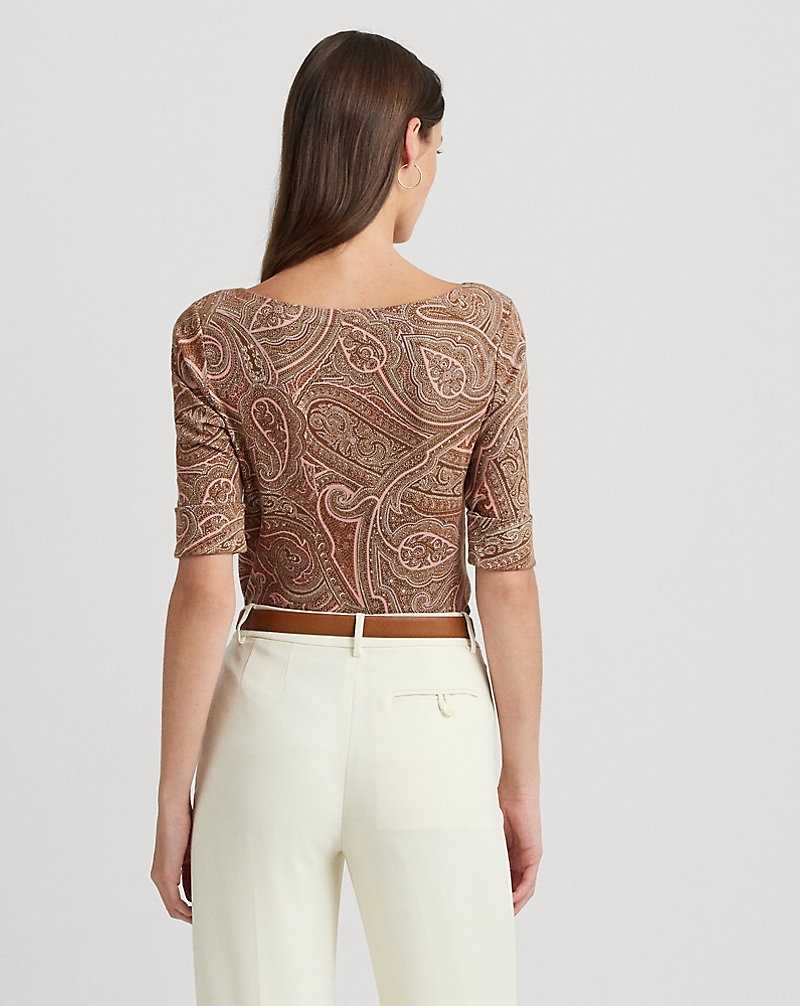 Camiseta Ralph Lauren Paisley Stretch Cotton Boatneck Mujer Tan/Cream/Pink | WAUFYOX-20 - vista 4