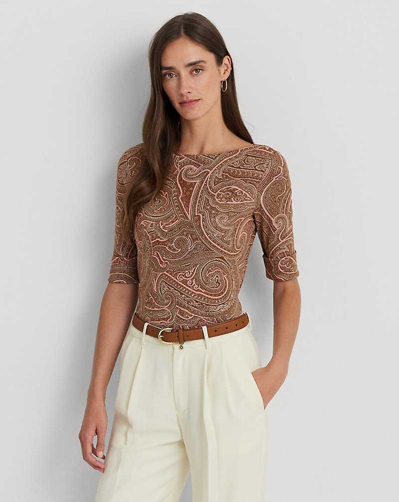 Camiseta Ralph Lauren Paisley Stretch Cotton Boatneck Mujer Tan/Cream/Pink | WAUFYOX-20 - vista 1
