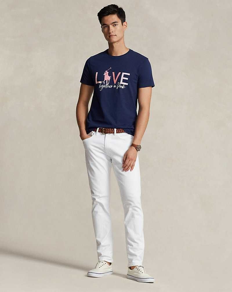 Camiseta Ralph Lauren Pink Pony Custom Slim Jersey Hombre Azul Marino | QRNBLCM-37 - vista 3