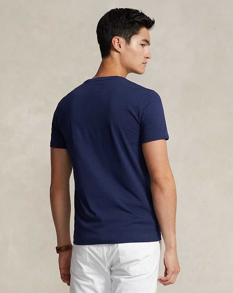 Camiseta Ralph Lauren Pink Pony Custom Slim Jersey Hombre Azul Marino | QRNBLCM-37 - vista 4