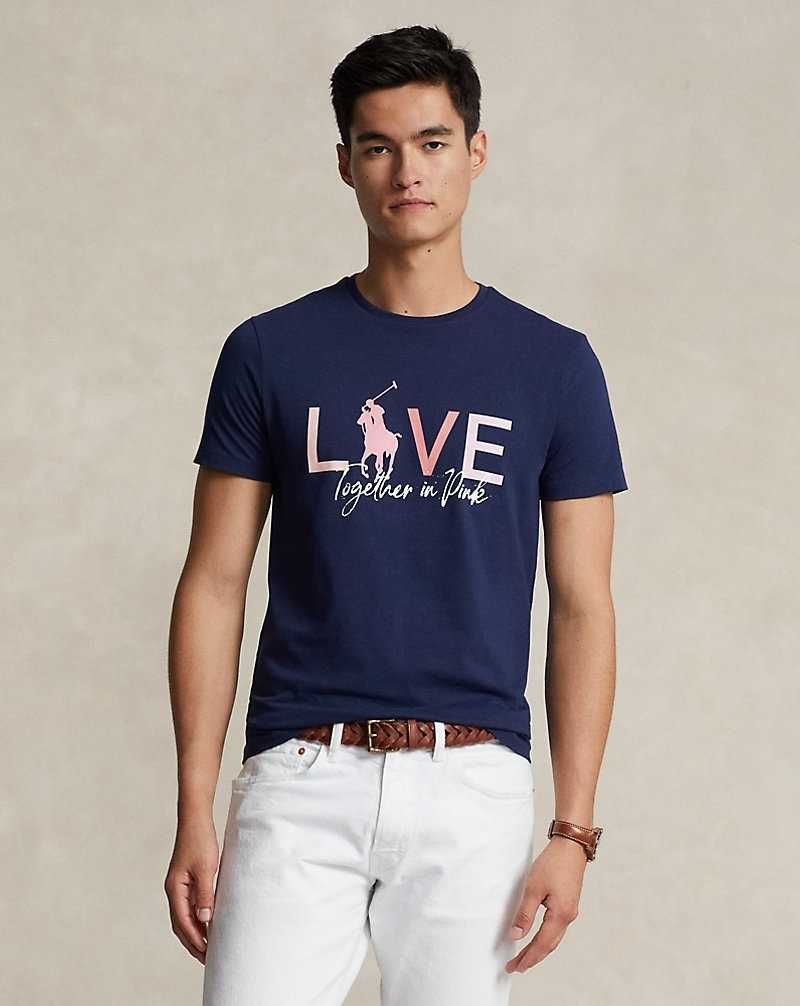 Camiseta Ralph Lauren Pink Pony Custom Slim Jersey Hombre Azul Marino | QRNBLCM-37 - vista 1