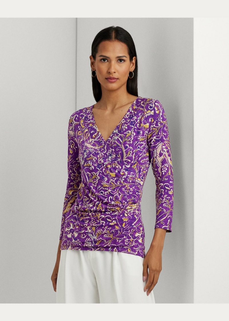 Camiseta Print Surplice Jersey Top Mujer Creme | LVGA14809 - vista 3