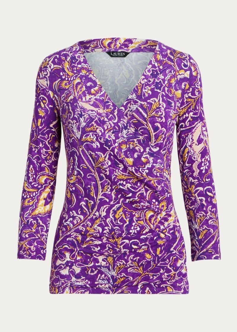Camiseta Print Surplice Jersey Top Mujer Creme | LVGA14809 - vista 4
