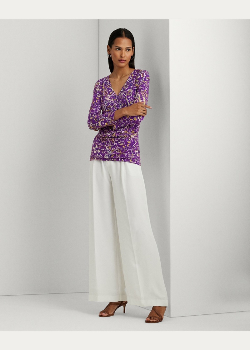 Camiseta Print Surplice Jersey Top Mujer Creme | LVGA14809 - vista 5