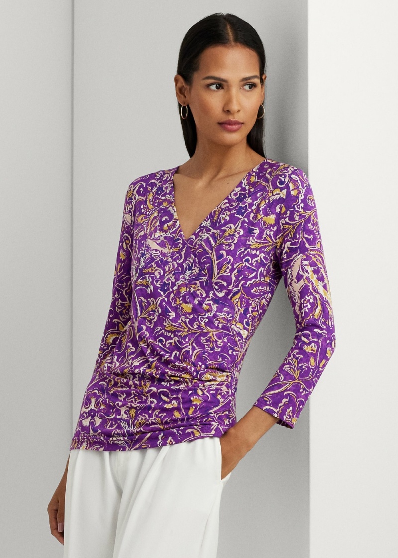Camiseta Print Surplice Jersey Top Mujer Creme | LVGA14809 - vista 1