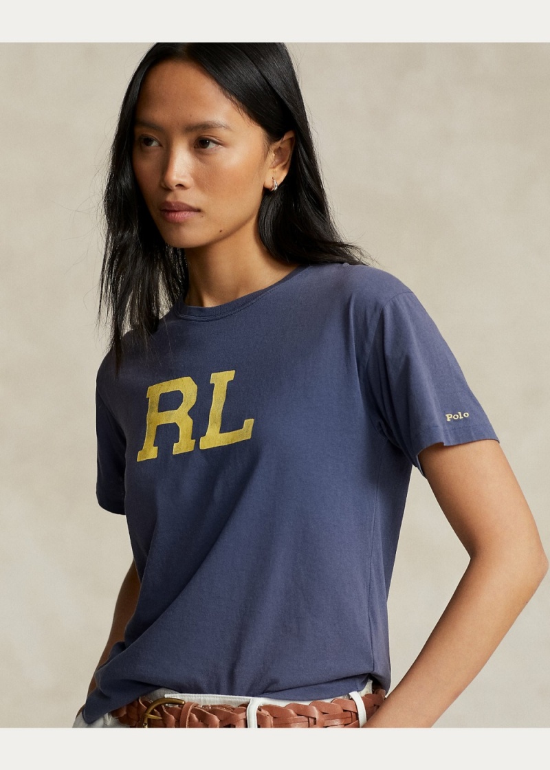 Camiseta RL Logo Jersey Mujer Azul Marino | UOLR90265 - vista 4
