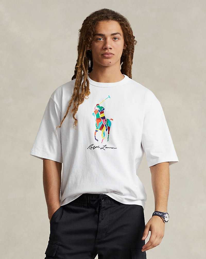 Camiseta Ralph Lauren Relaxed Fit Big Pony Jersey Hombre Blancos | JXSMIEA-21 - vista 1