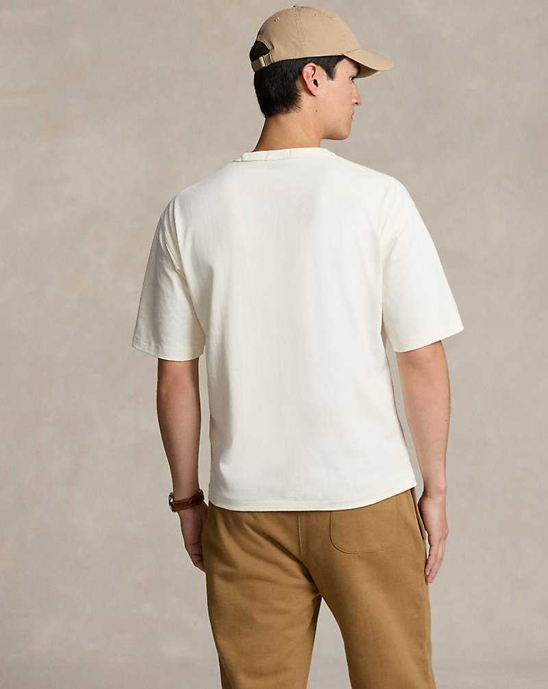 Camiseta Ralph Lauren Relaxed Fit Logo Jersey Hombre Creme | FMCUADH-19 - vista 4