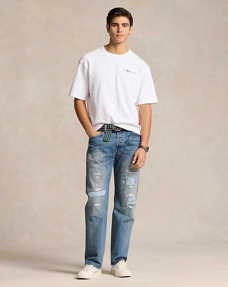 Camiseta Ralph Lauren Relaxed Fit Logo Jersey Hombre Blancos | NWKJBYE-79 - vista 3