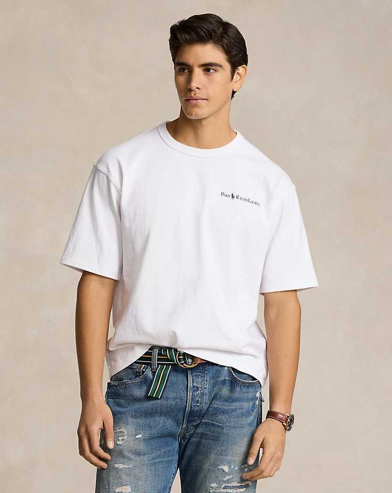 Camiseta Ralph Lauren Relaxed Fit Logo Jersey Hombre Blancos | NWKJBYE-79 - vista 1
