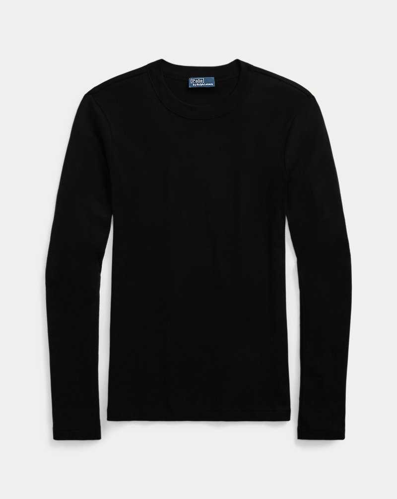 Camiseta Ralph Lauren Rib-knit Cotton Long-Sleeve Mujer Negros | QFXJGSI-05 - vista 2