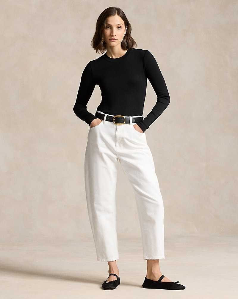 Camiseta Ralph Lauren Rib-knit Cotton Long-Sleeve Mujer Negros | QFXJGSI-05 - vista 3