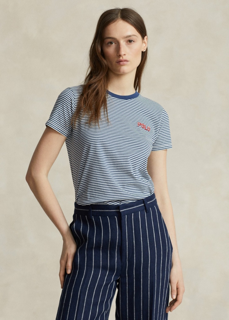 Camiseta Shrunken Fit Logo A Rayas Jersey Mujer Blancos | UKNX97301 - vista 1