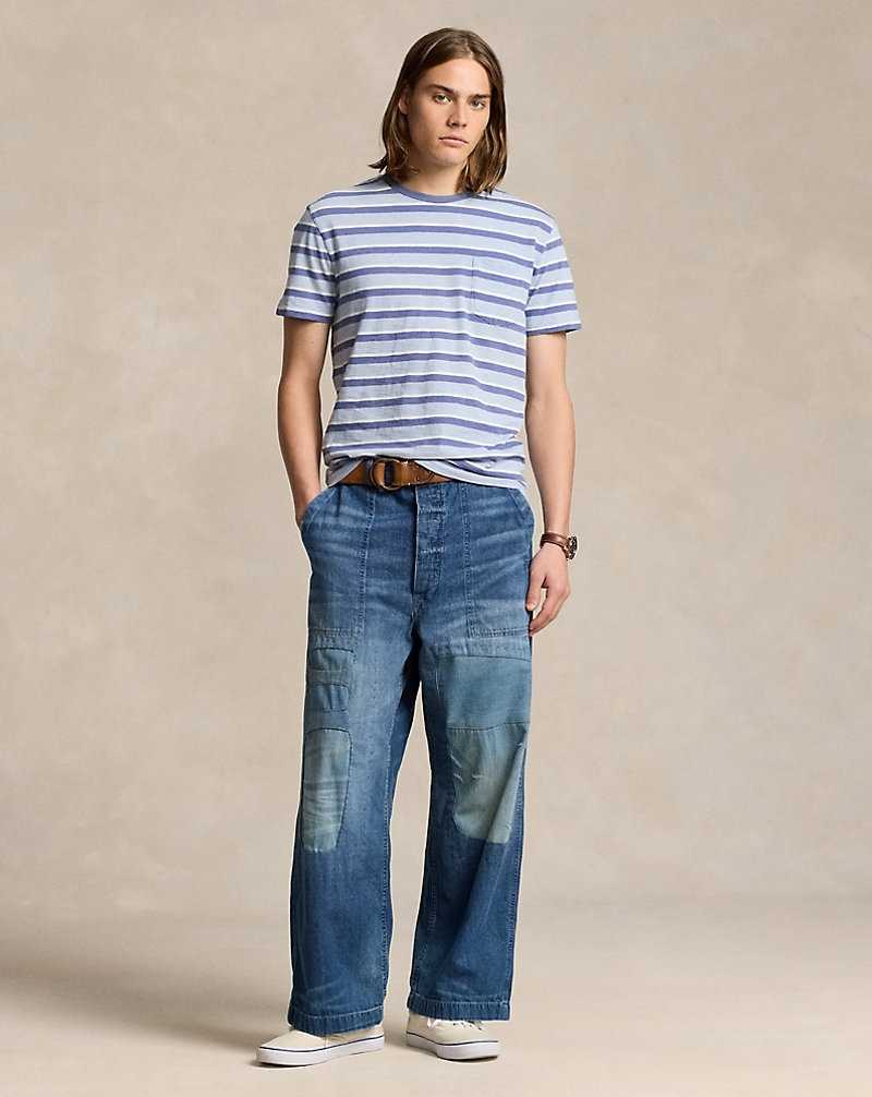 Camiseta Ralph Lauren Standard Fit Striped Jersey Hombre Azules | MWIYEBJ-37 - vista 3