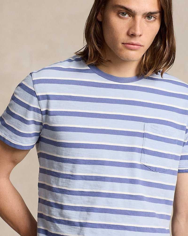 Camiseta Ralph Lauren Standard Fit Striped Jersey Hombre Azules | MWIYEBJ-37 - vista 5