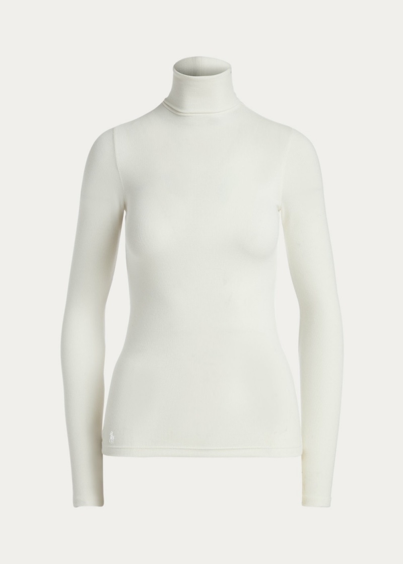Camiseta Stretch Acanalado Roll Neck Mujer Blancos | JWMQ47380 - vista 2