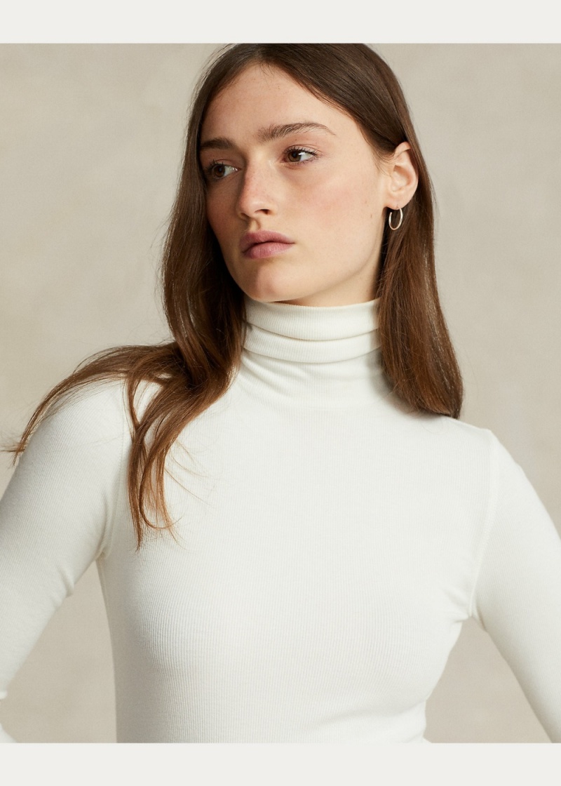 Camiseta Stretch Acanalado Roll Neck Mujer Blancos | JWMQ47380 - vista 5
