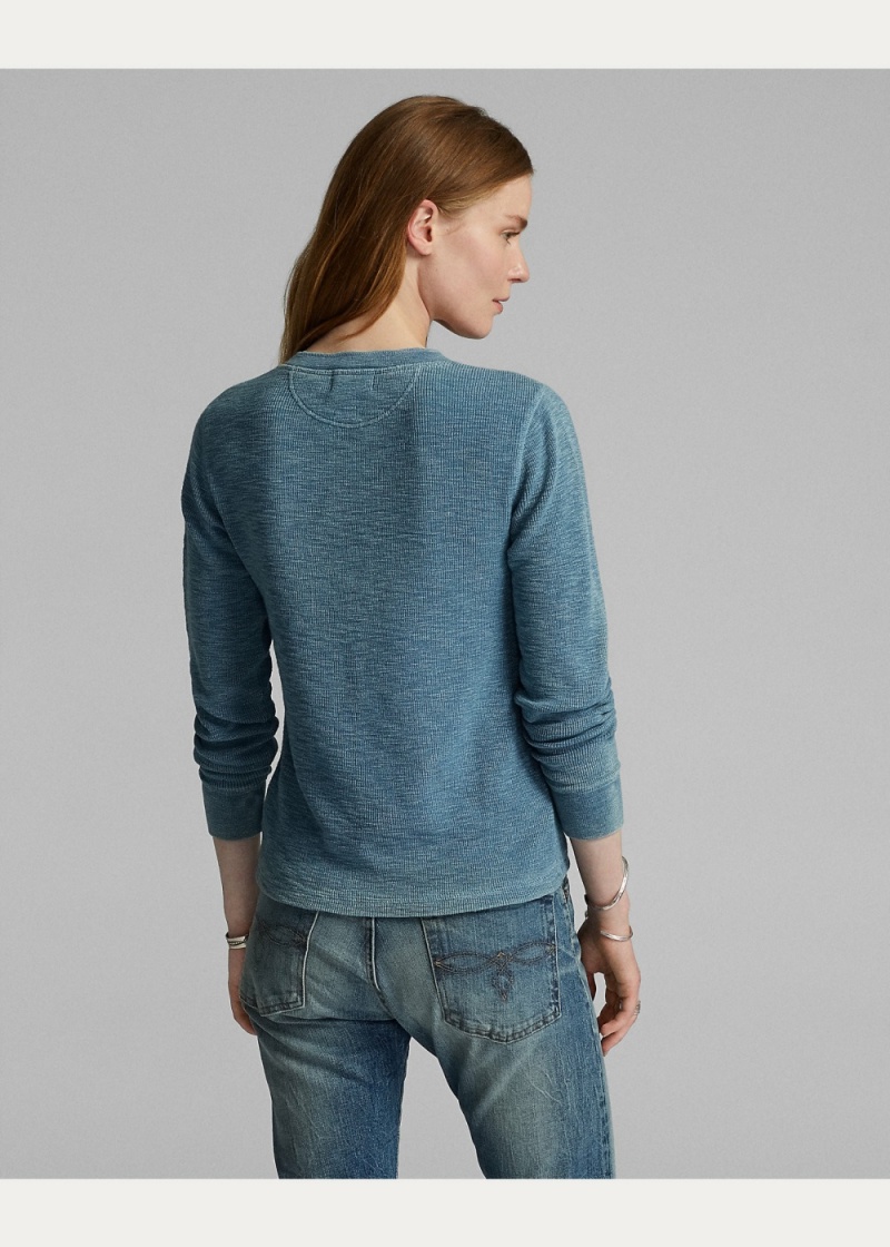 Camiseta Stretch-Algodon Waffle Henley Mujer Azules | SBJH27041 - vista 3