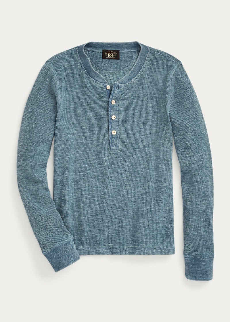 Camiseta Stretch-Algodon Waffle Henley Mujer Azules | SBJH27041 - vista 1