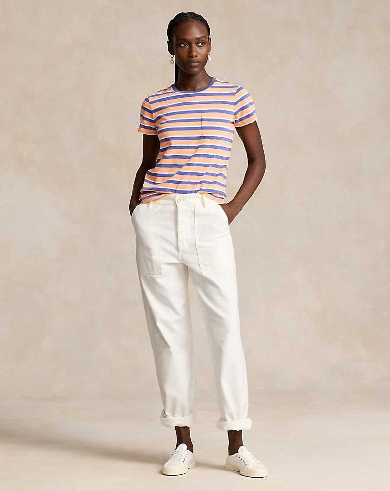 Camiseta Ralph Lauren Striped Cotton Jersey Pocket Mujer Naranjas | TZOVPHJ-91 - vista 3