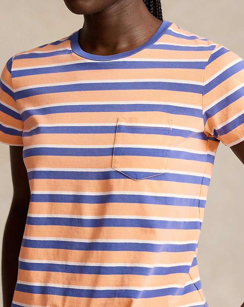 Camiseta Ralph Lauren Striped Cotton Jersey Pocket Mujer Naranjas | TZOVPHJ-91 - vista 5