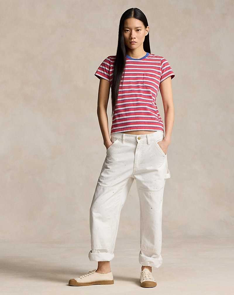 Camiseta Ralph Lauren Striped Cotton Jersey Pocket Mujer Rojos | LJZYPCK-23 - vista 3